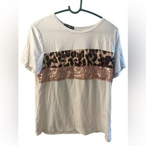 Shein leopard and pink glitter T-shirt